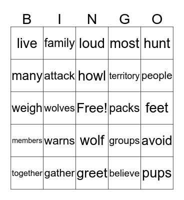 Wolf Bingo Card