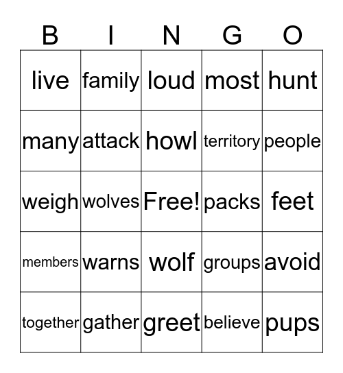Wolf Bingo Card