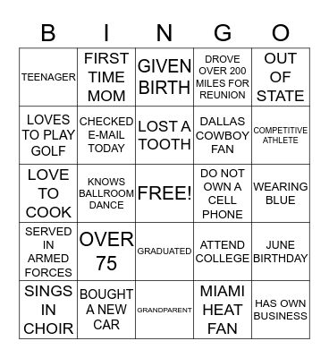 MCKINNEY FAMILY BINGO Card