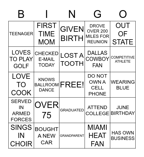 MCKINNEY FAMILY BINGO Card