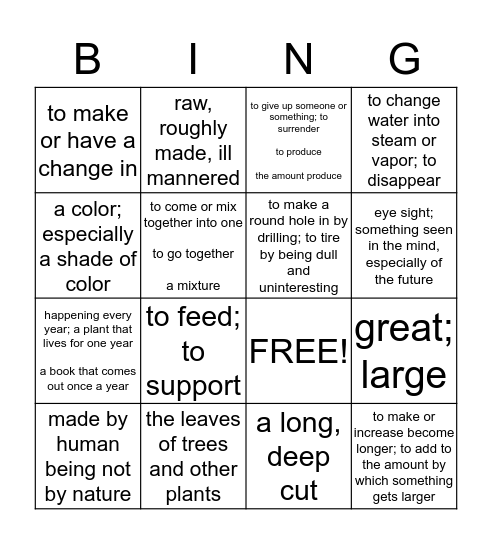 Wordly Wise :) Bingo Card