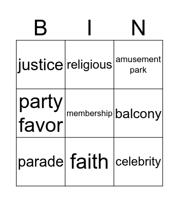 Mardi Gras 1 Bingo Card