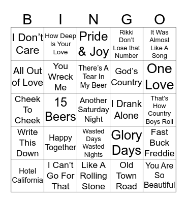 Music Bingo 62-99 Bingo Card