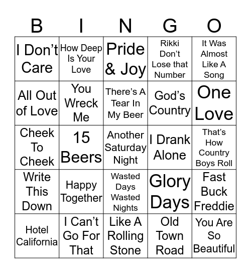 Music Bingo 62-99 Bingo Card