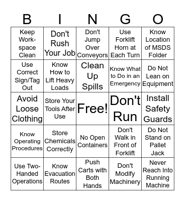 INGRAM SAFETY BINGO Card