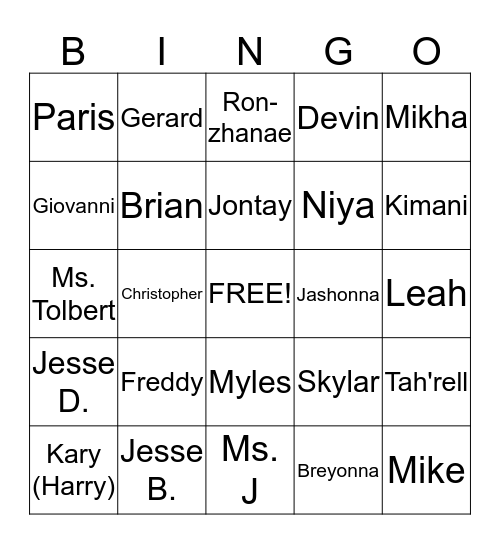 Summer School Scholars Bingo Card