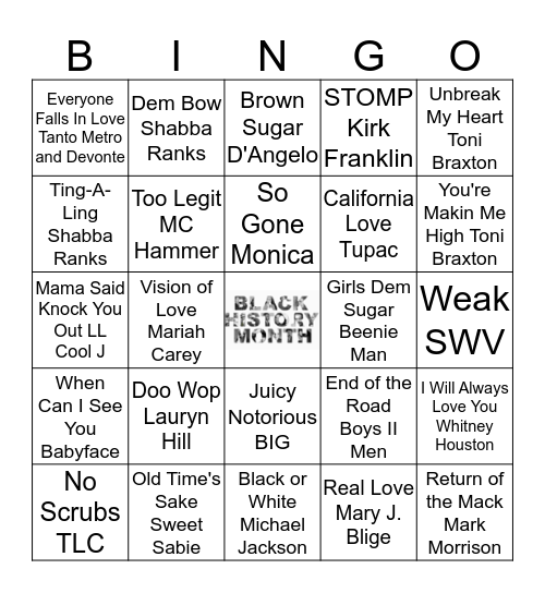BHM Music Bingo Card