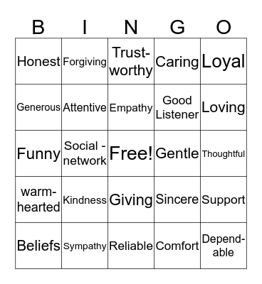 Friendship Goals  Bingo Card