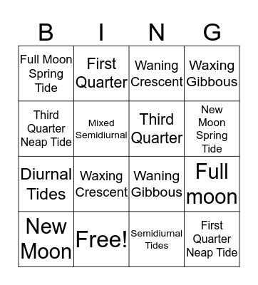 Moon Phases Bingo Card