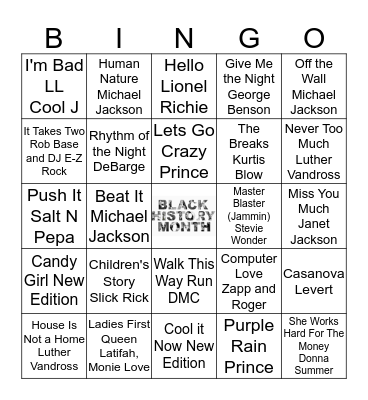 BHM Music Bingo Card