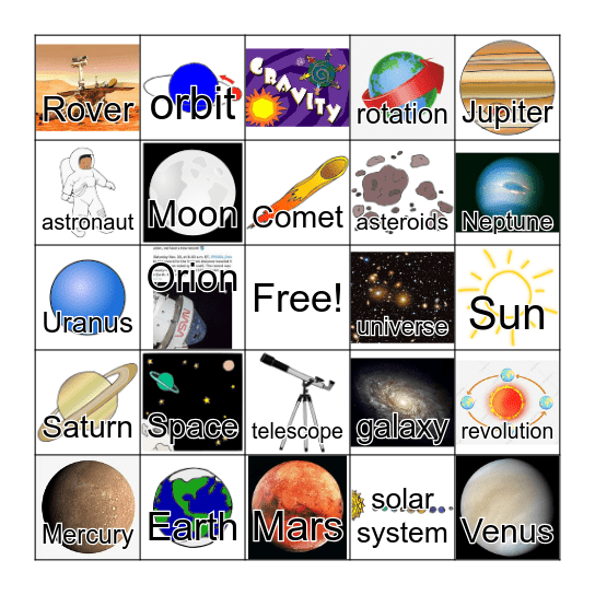 Planet and Moon Bingo Card