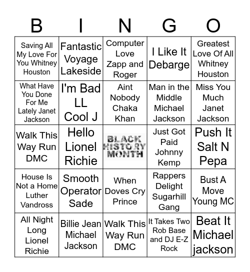 BHM Music Bingo Card