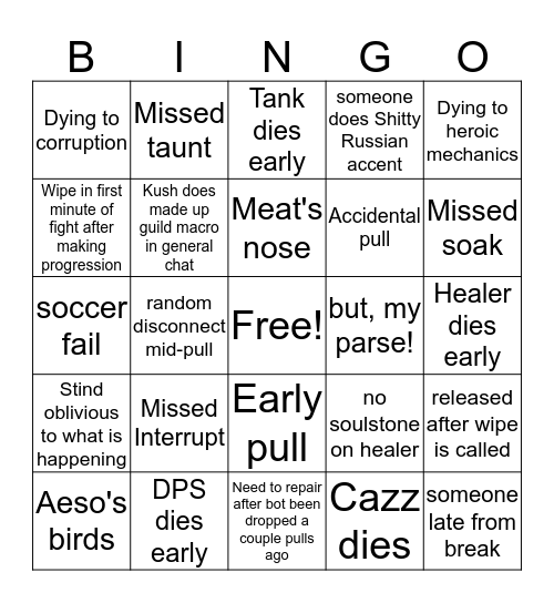 Progression Bingo Card