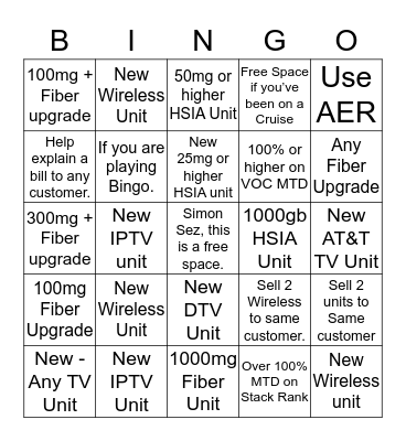 Simon Sez Bingo Card