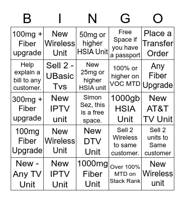 Simon Sez Bingo Card