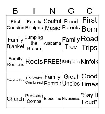 2014 FAMILY REUNION Bingo Card