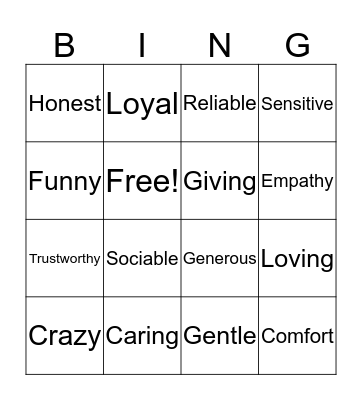 FRIENDSHIP BINGO Card