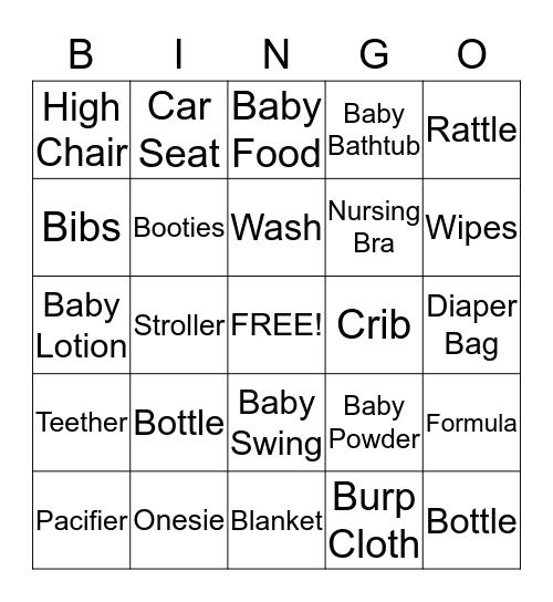 Baby Shower Bingo Card