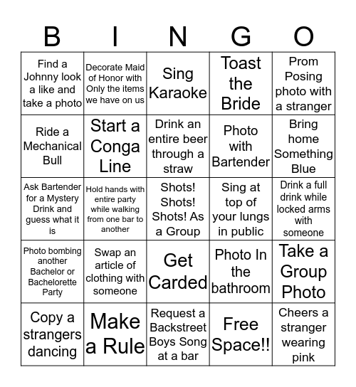 Bachelorette  Bingo Card