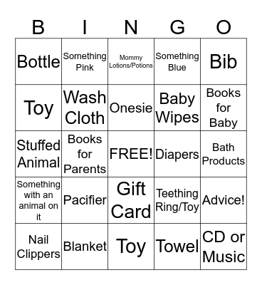 Baby Gift Bingo Card