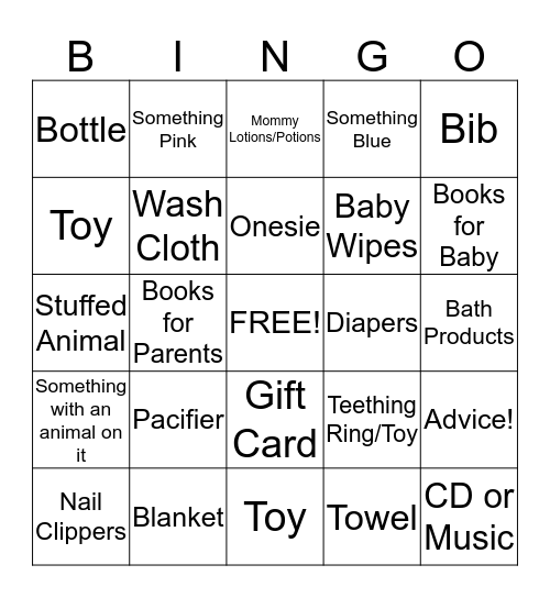 Baby Gift Bingo Card