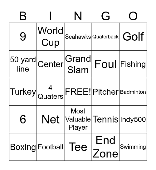 Summer Sports Bingo Card