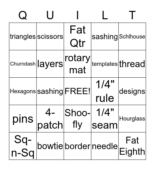 Quilt Crazy Bingo Card