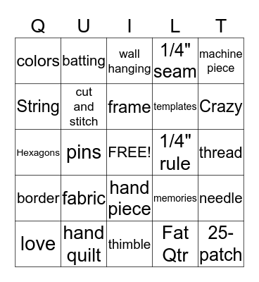 Quilt Crazy Bingo Card