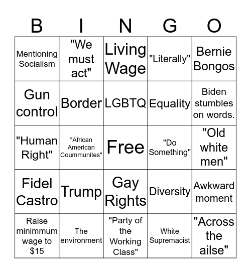 2020 Democratic Debate Bingo Card