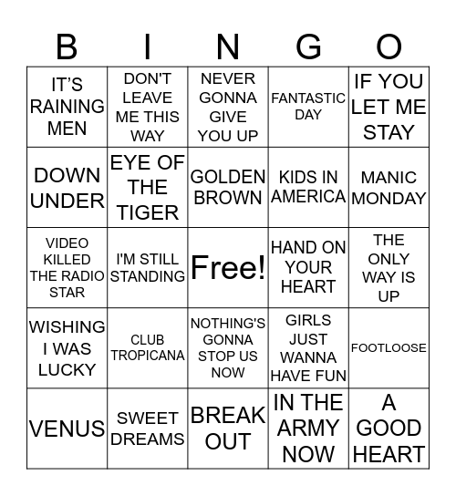 80s Bingo Card