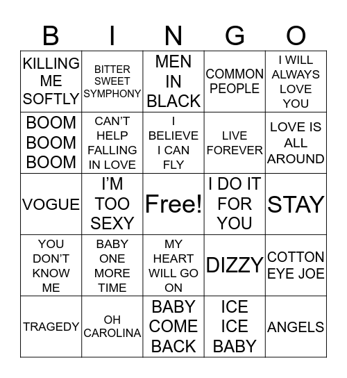 80s Bingo Card