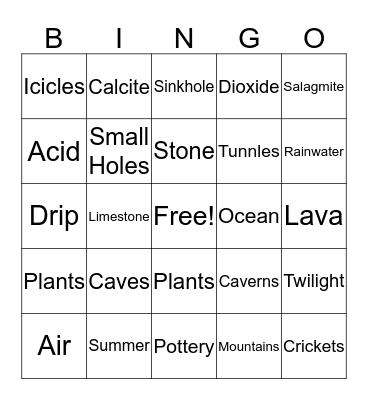 Caves and Caverns Bingo Card
