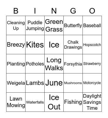 Mud/Spring Season Bingo Card