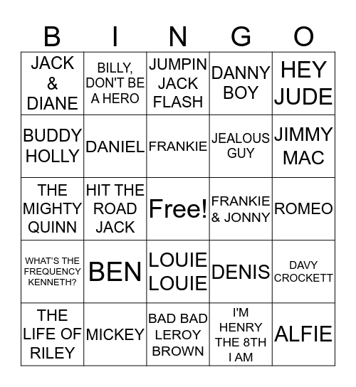 HERE COME THE BOYS Bingo Card