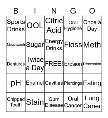 Teeth for Life BINGO Card