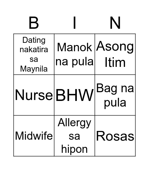 Untitled Bingo Card
