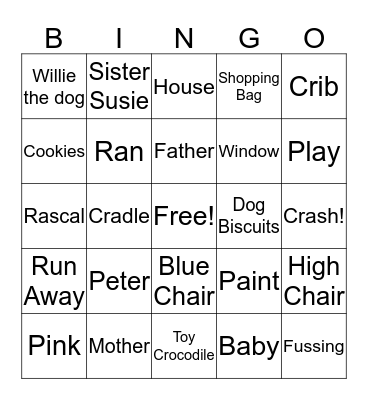 Peter's Chair Bingo Card