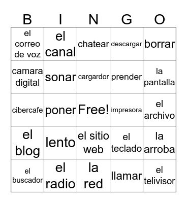 Spanish Vocab Bingo Card