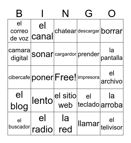 Spanish Vocab Bingo Card