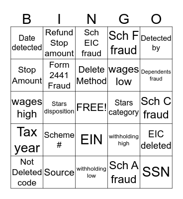 EFDS/STARS Mass Push BINGO Card