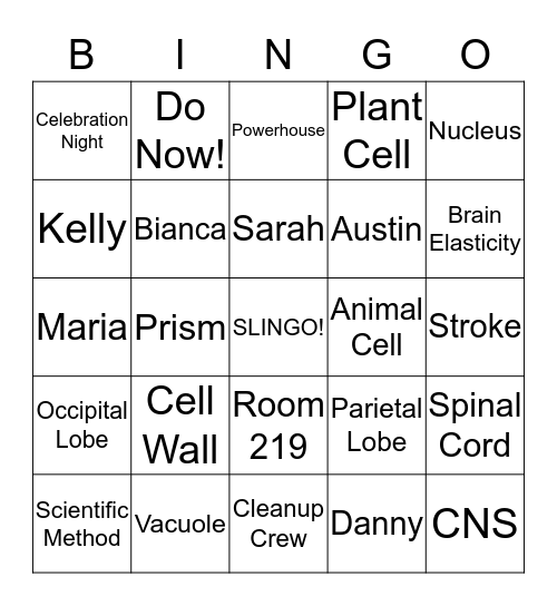 Slingo (Science Bingo) Bingo Card