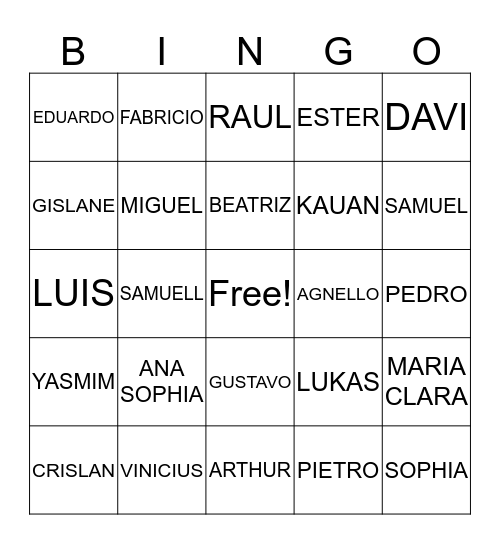 1º C - GISLANE Bingo Card