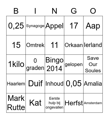 Afscheid juf Elles 27 juni 2014 Bingo Card