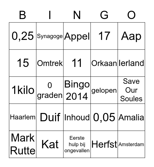 Afscheid juf Elles 27 juni 2014 Bingo Card
