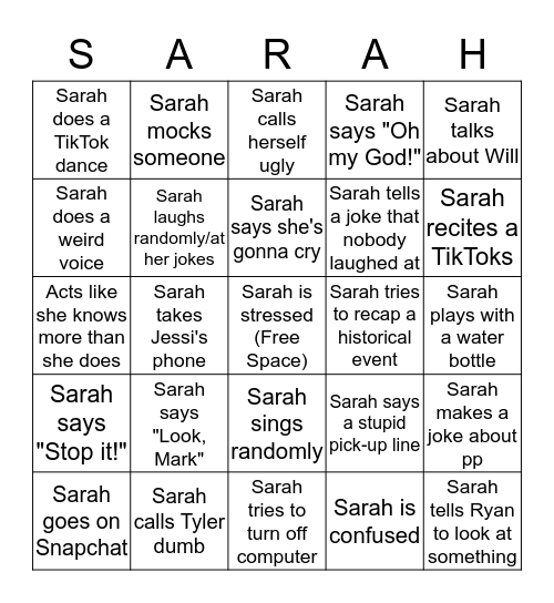Sarah Bingo Card