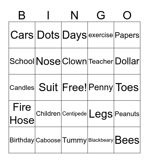 100 Days of School Bingo Card