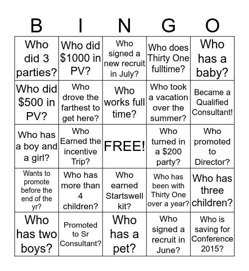 Fall Product Premiere Bingo Card