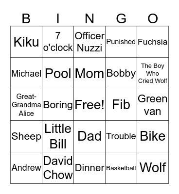 My Big Life Bingo Card