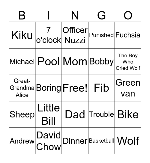 My Big Life Bingo Card