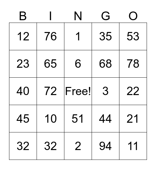 Factors and Multiples Bingo Card